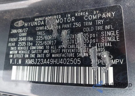 2017 Hyundai Tucson Se z USA, uszkodzony, nr VIN KM8J23A49HU402505